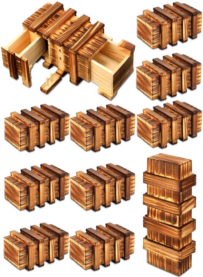 Yilloog 10 Pcs Secret Puzzle Box Brain Teaser Wooden Box with Compartments Secret Puzzle Drawer Money Box Magic Drawers Birthday Gift for Adults and Teens - Image 1
